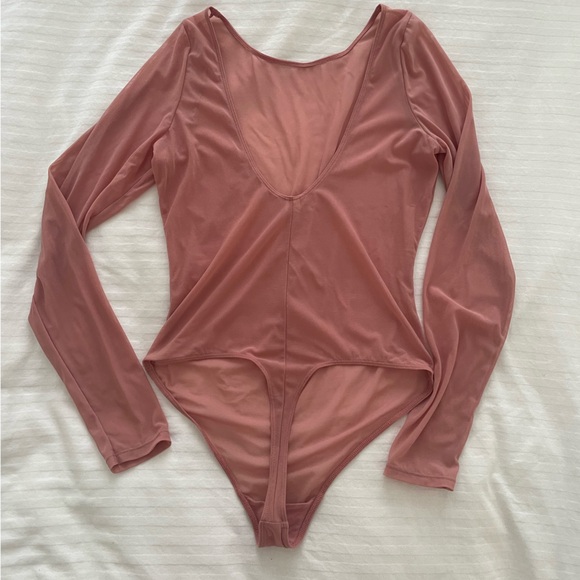 EUC Parade Silky Mesh Long Sleeve Bodysuit Hot Honey sz L - Picture 3 of 6